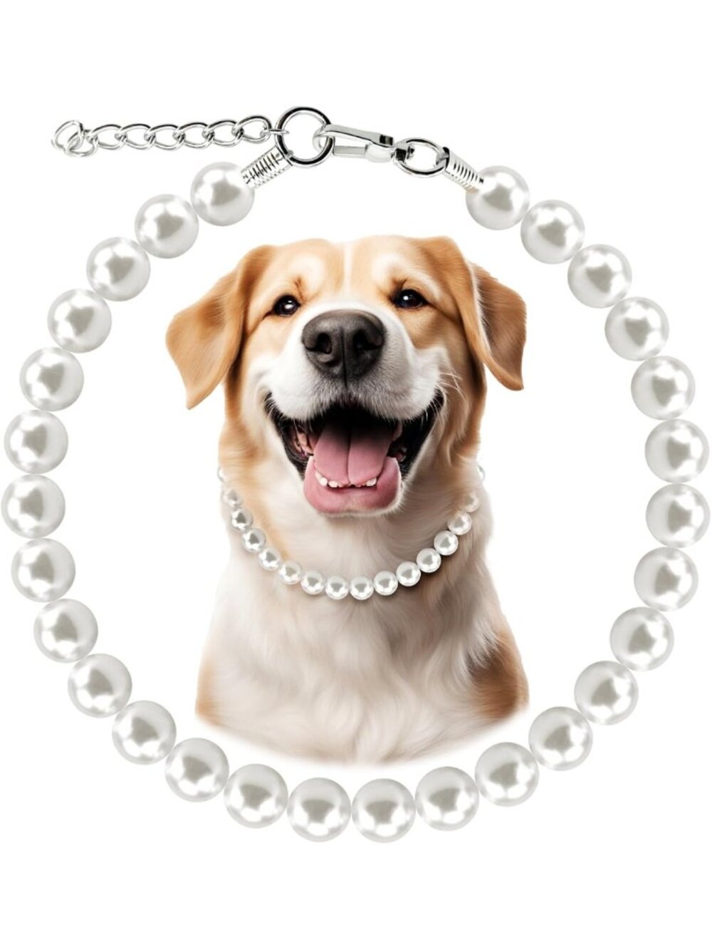 Elegant Chunky Pearl Dog Necklace - Adjustable 19mm Beaded Collar for Large Dogs